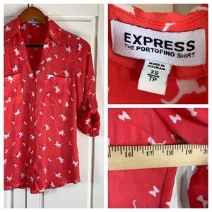 Cat Print  Express Portofino‎ Shirt Women's XS Sheer Button Down Collared READ
